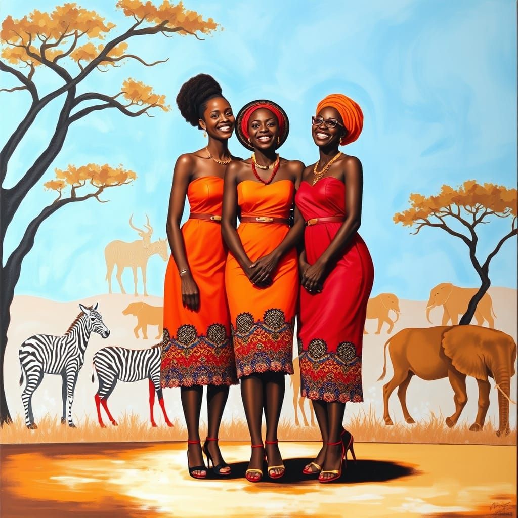 African Women in Traditional Dress on Stage