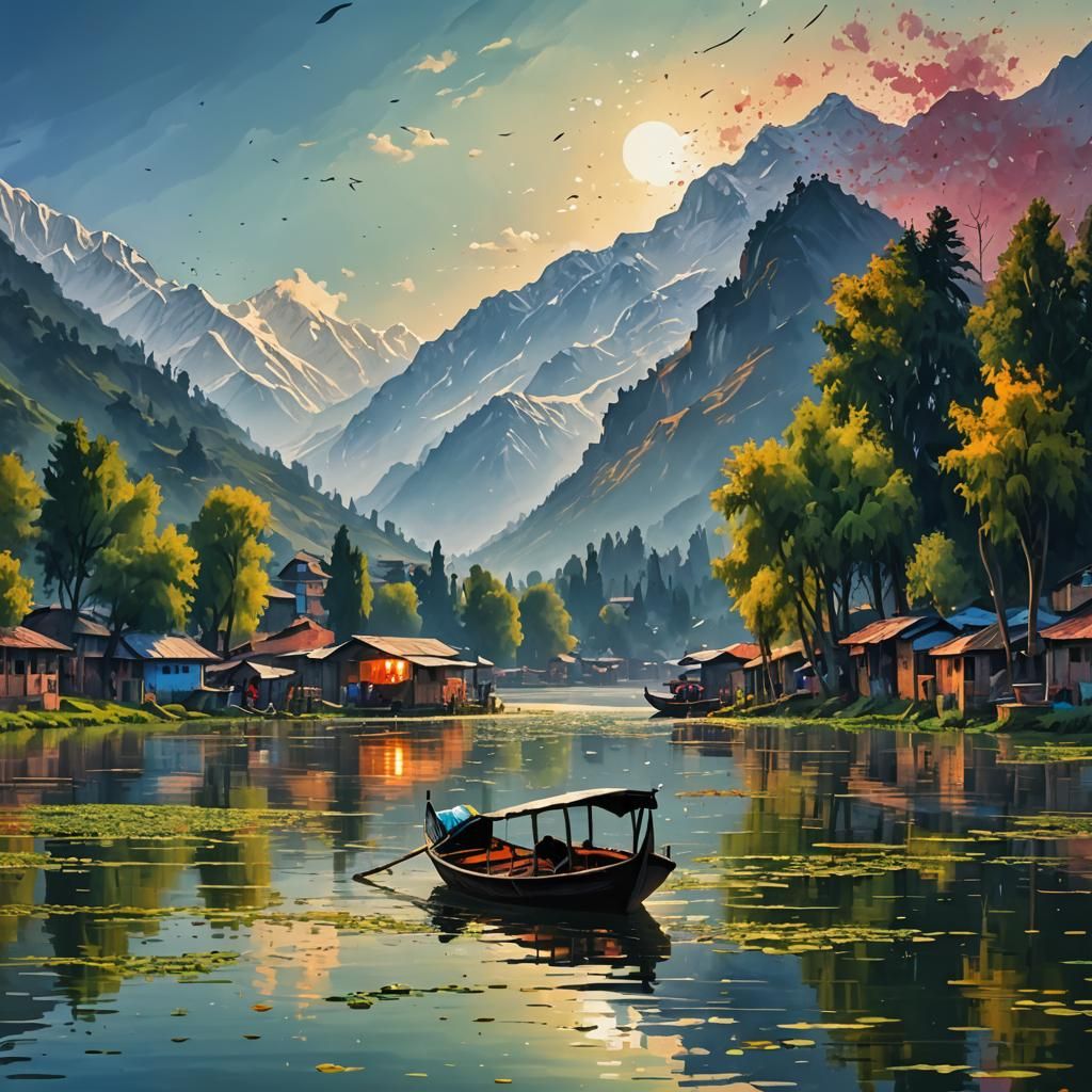 Dal Lake Kashmir: Hyperrealistic Splash Art