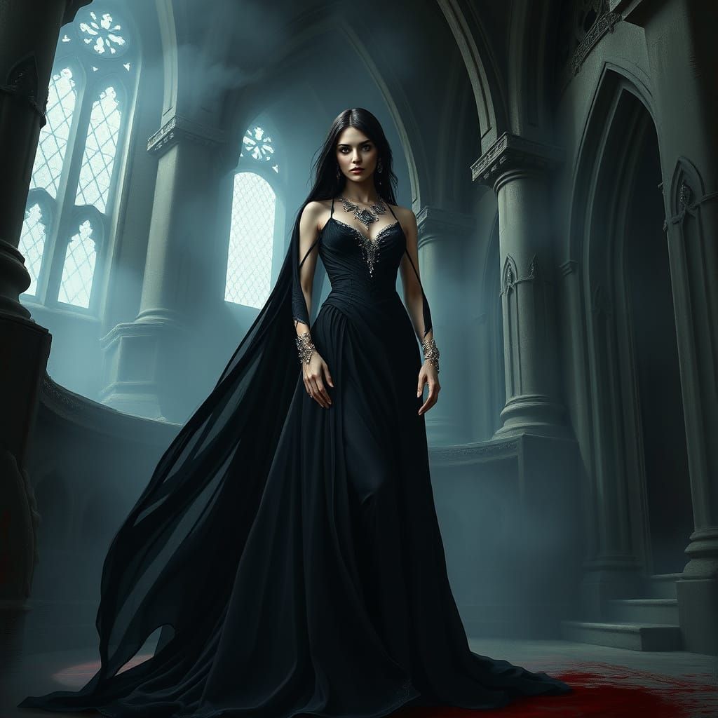Dark Woman in Castle, Gothic Art