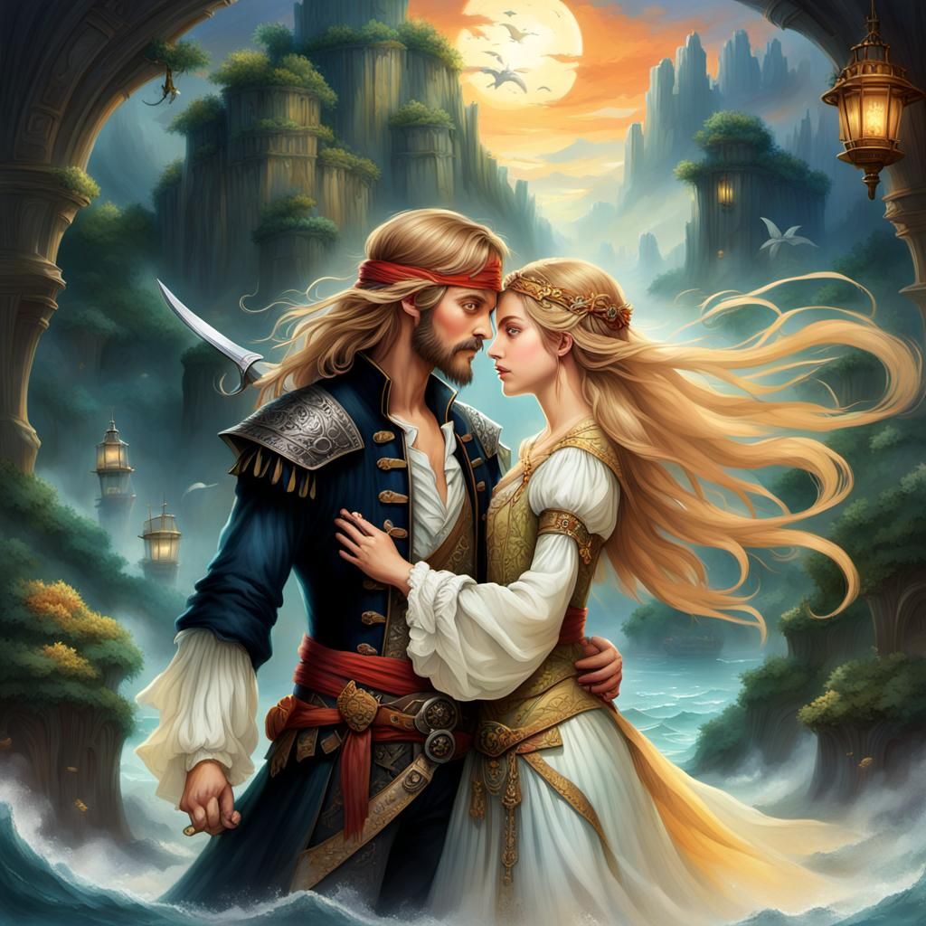 Pirates Navigate Mystical Islands at Sunset