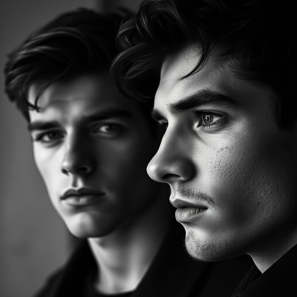 Moody Black and White Portrait of Three Men