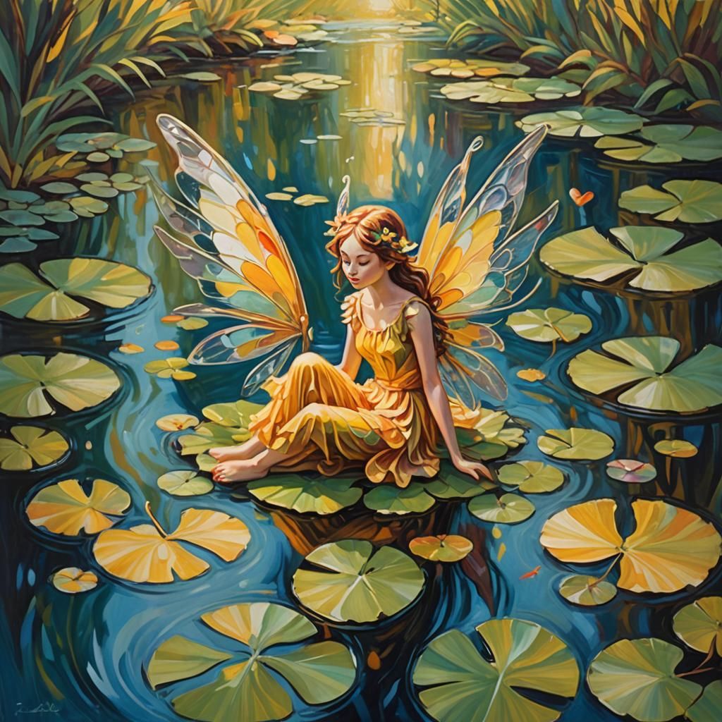 Fairy by Pond in Fauvist Oil Painting Style