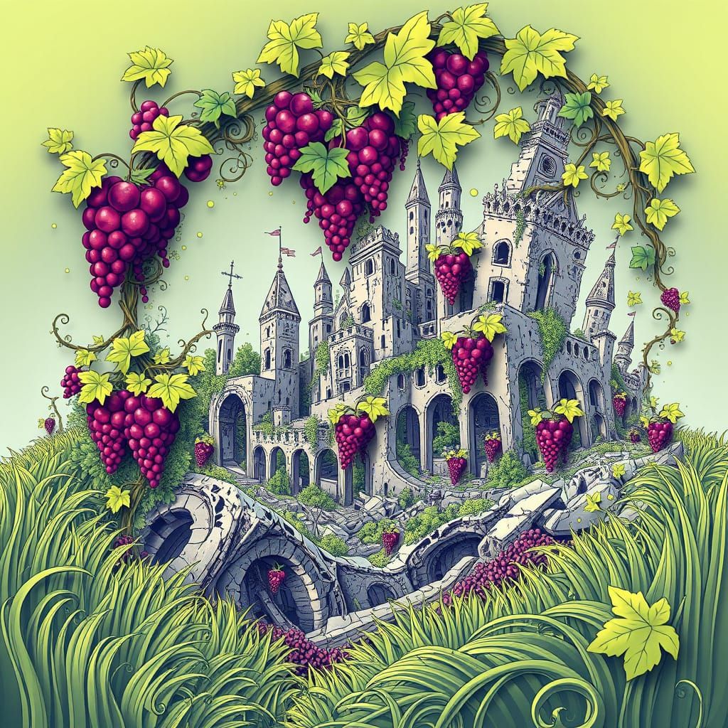 Abstract City Crumbling Under Nature, Zentangle Style