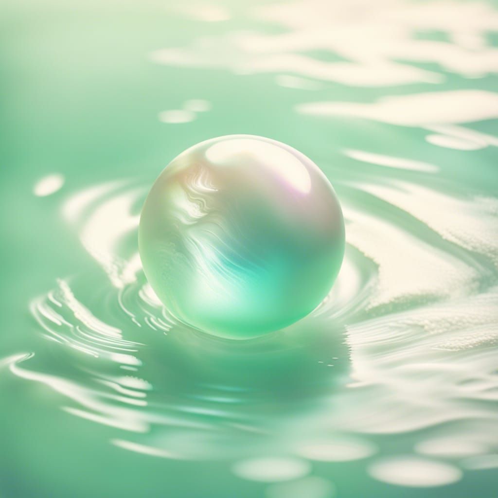 Opalescent Pearl Floating in Seafoam: Vintage Polaroid Style