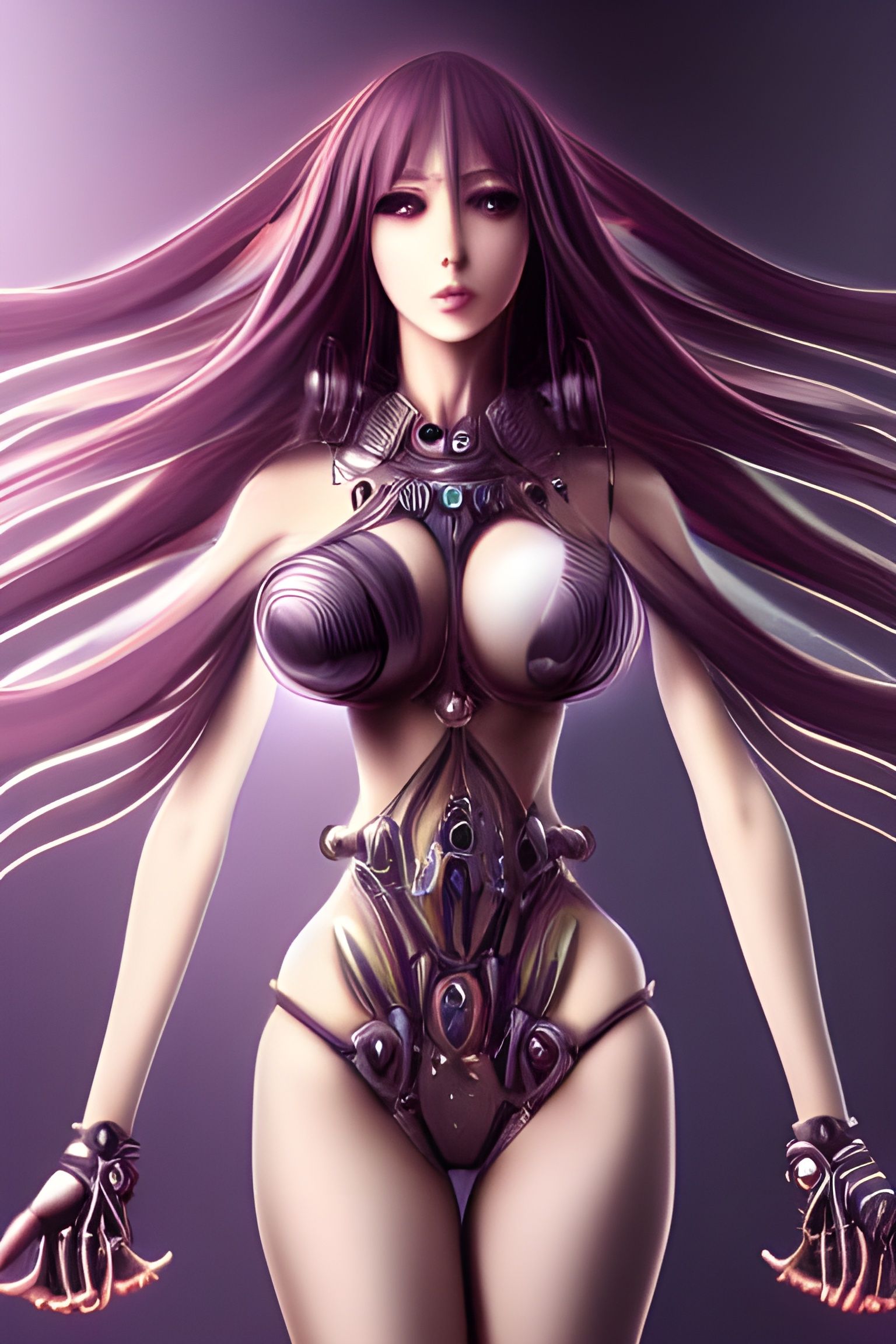 Biomechanical Goddess with Metallic Body, Anime Style
