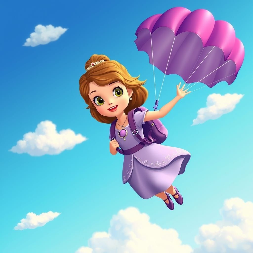 Princess Sofia Skydiving with Purple Parachute