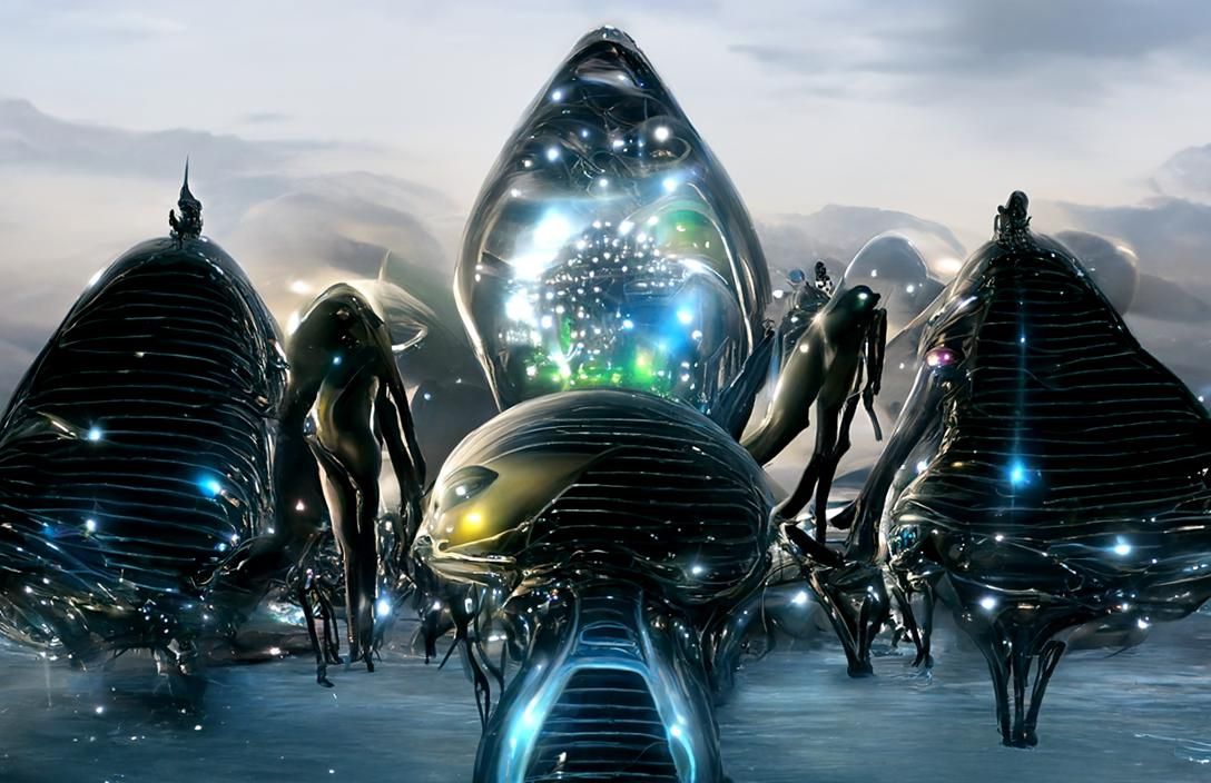 Hyperdetailed Futuristic Aliens in Intergalactic Space