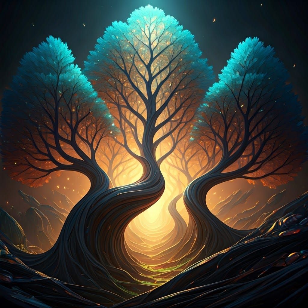 Dreamlike Forest Realm Unfolds with Shimmering Light and Met...