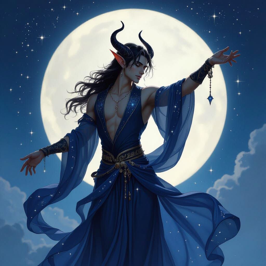 Ethereal Tiefling Dancer in Moonlit Silk
