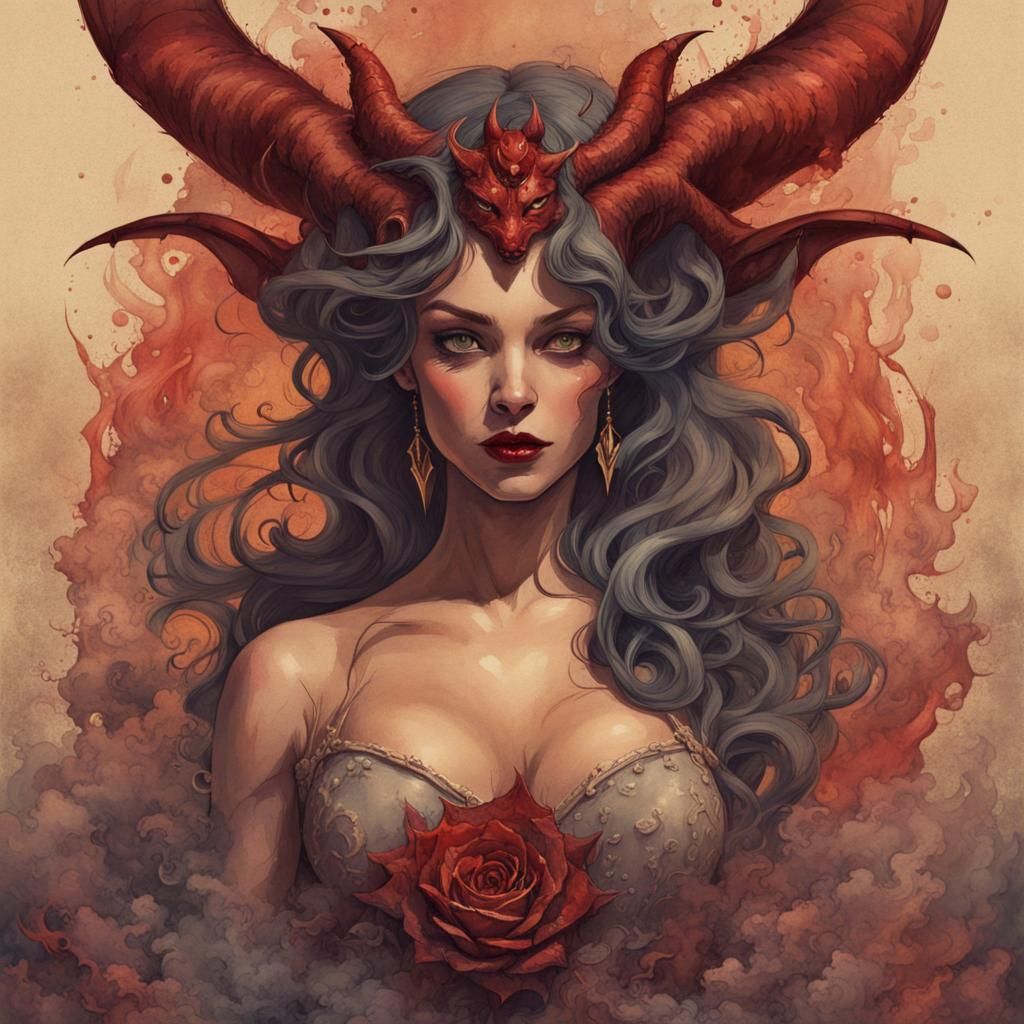 She Devil Vintage Poster in Watercolor Style