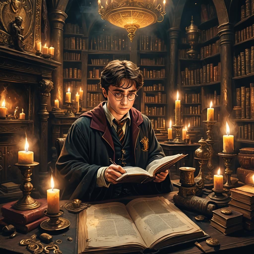Harry Potter Reads Ancient Book, Fantasy Concept Art