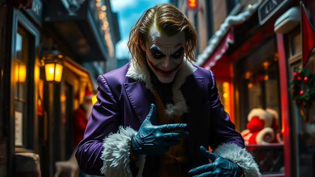 Joker Confronts Santa in Dark, Cinematic Scene