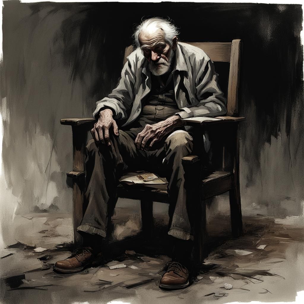 Regretful Old Man in Dark, Grim Setting