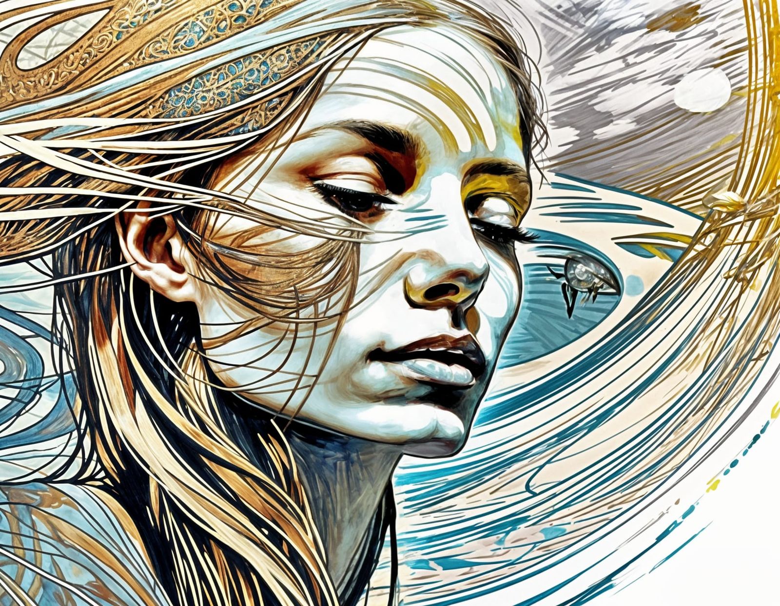 Woman with Complex Artistic Makeup and Vibrant Colors