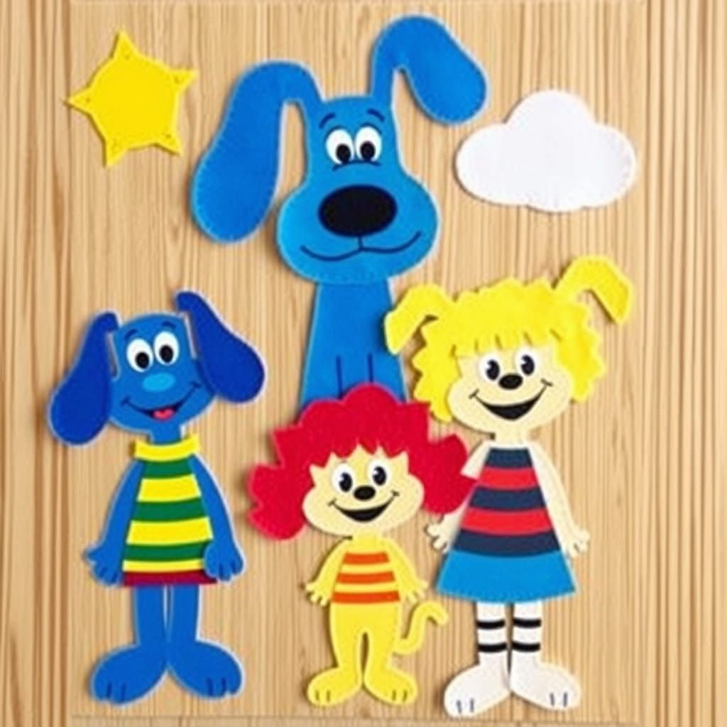 Show a picture of the characters from Blue's Clues by cut out pieces of felt