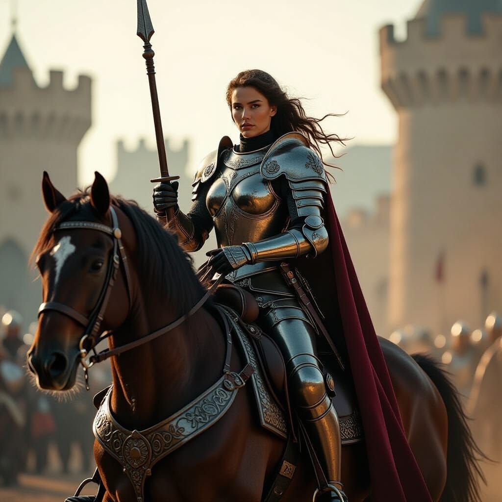 Majestic Female Knight in Epic Cinematic Film Still