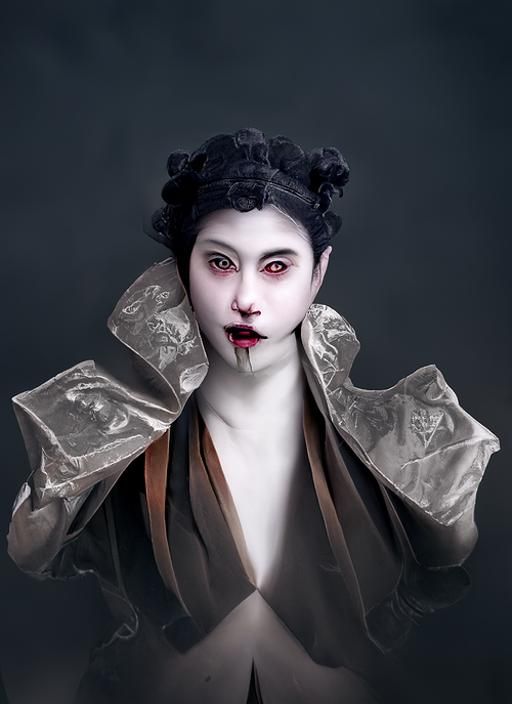 Victorian Geisha Vampire Portrait in Gothic Style
