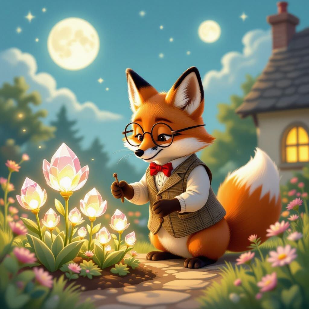 Fox Gardener in Enchanted Cottage: Storybook Style