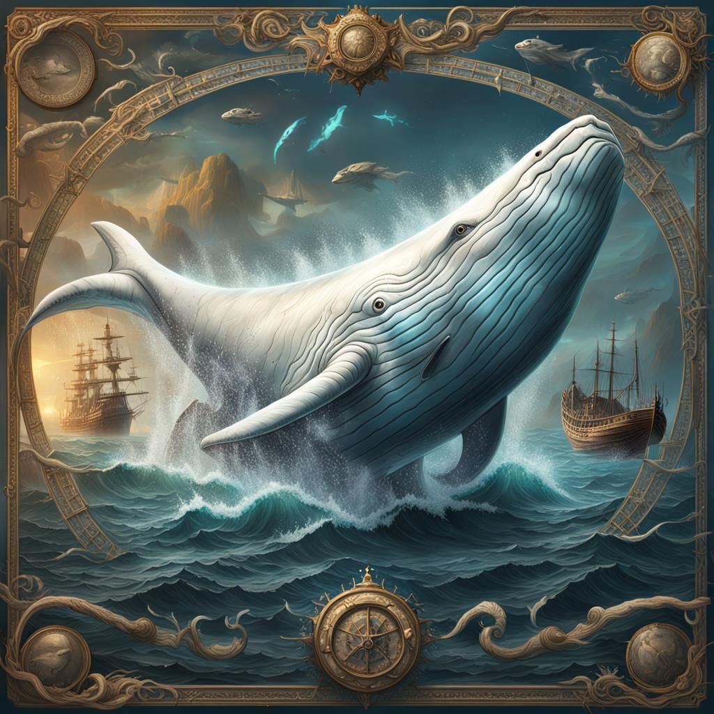 Scrimshaw Whale on Sea Chart: Fantasy Art