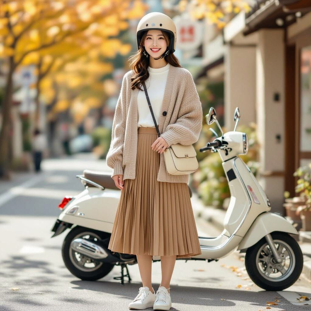 Elegant East Asian Woman in Autumn Fashion