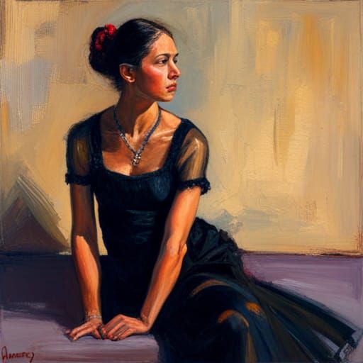 Girl in Flamenco Dress, Oil Painting