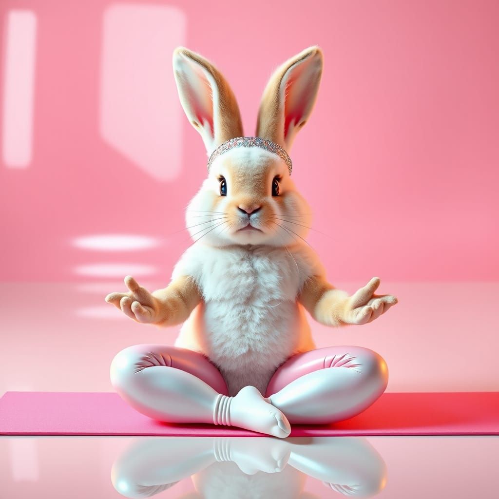 Fluffy Bunny Yoga Guru in Pastel Leggings