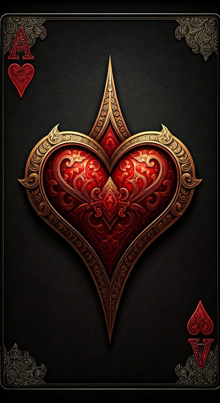Majestic Metallic Ace of Hearts Card in 3D Style