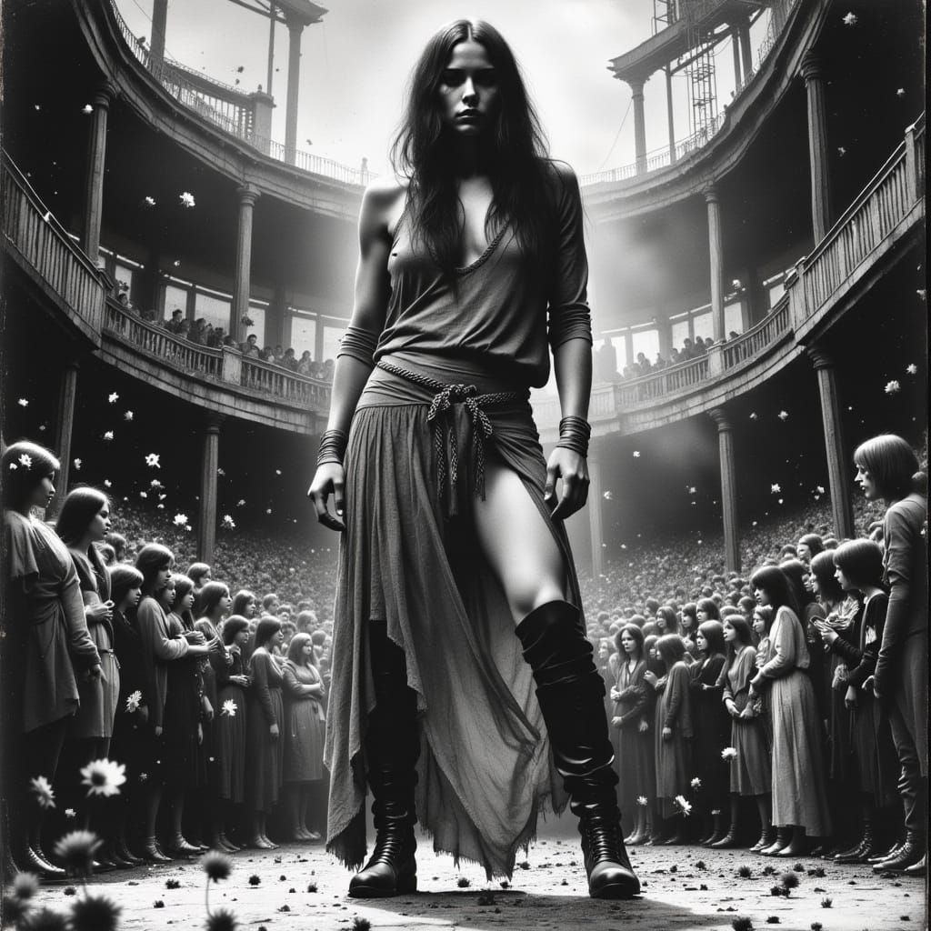 Female Wrestler in Victorian Arena, Dramatic Lighting