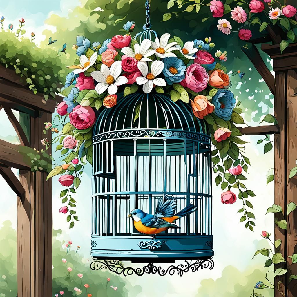Floral Birdcage: A Burst of Natural Beauty