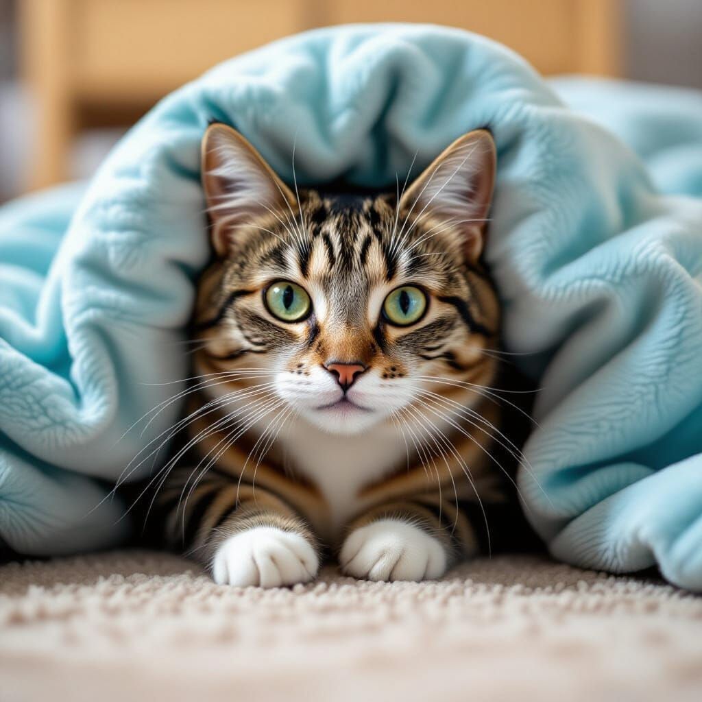 Cat Home Alone in Cozy Bedroom