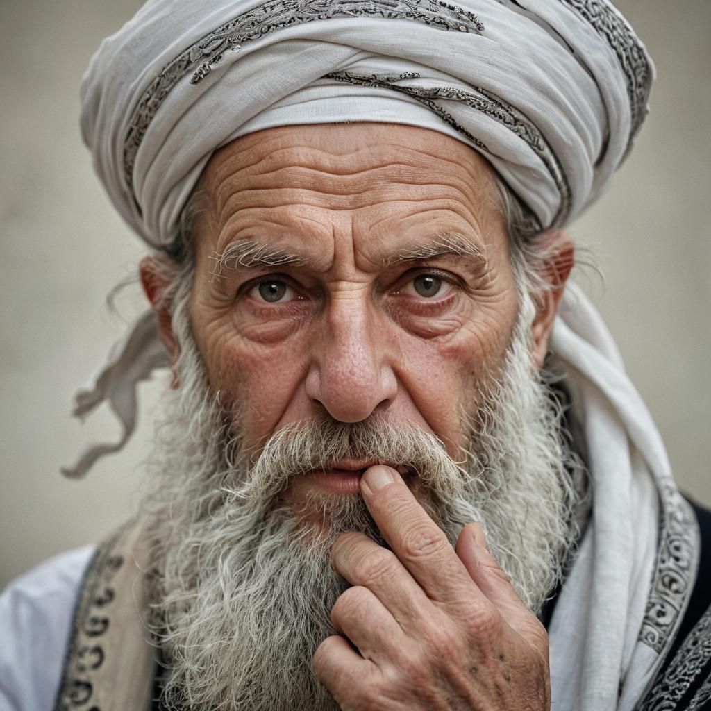 Ultra-Orthodox Jew Blowing Shofar in Golden Hour Portrait