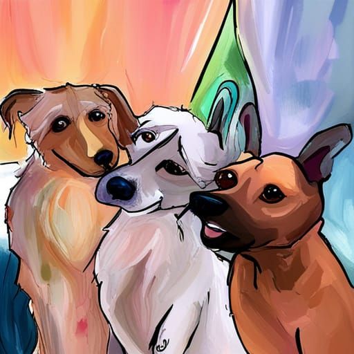 Joyful Family Portrait with Three Adorable Dogs