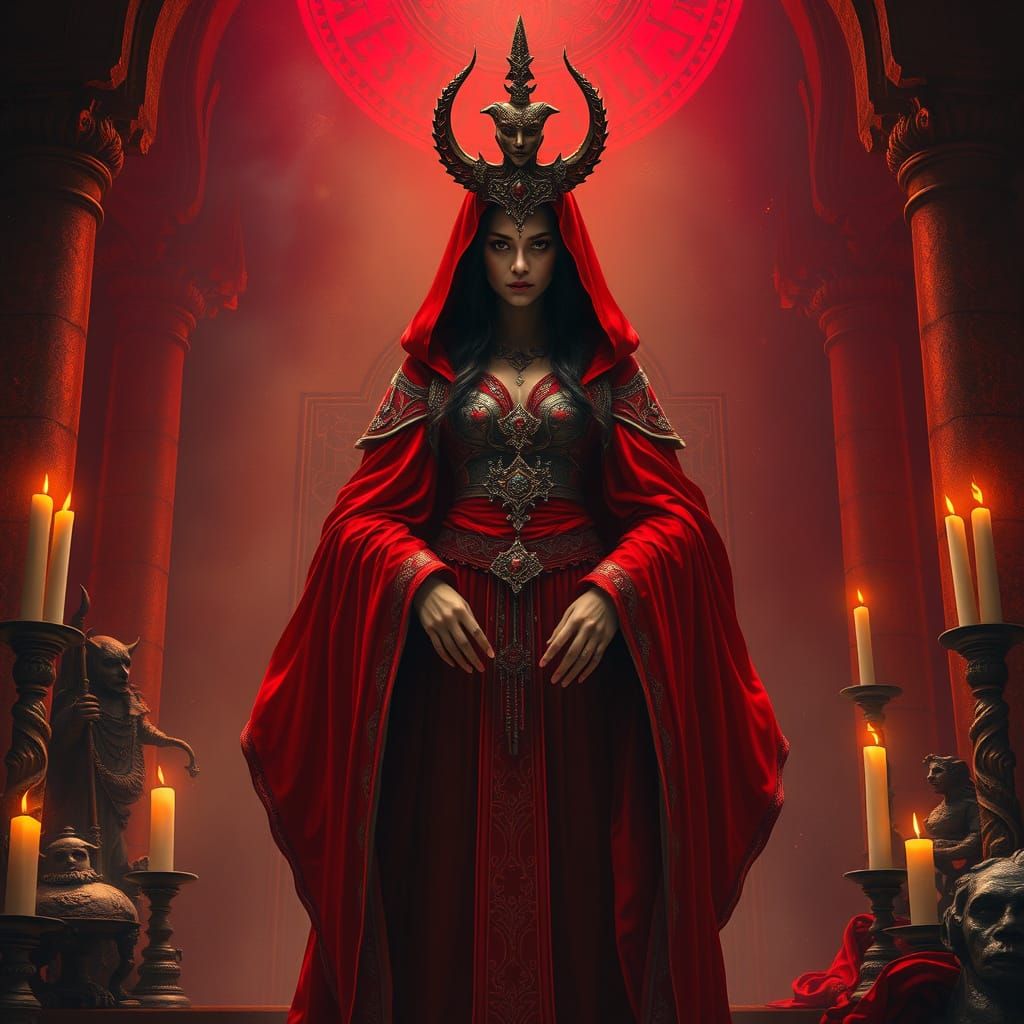 High Priestess of the Red Temple in Frazetta-Inspired Cyberp...