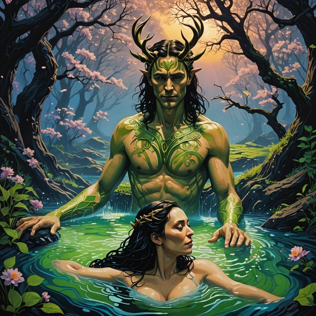 Loki's Sensual Dawn Bath: A Black Light Art Piece