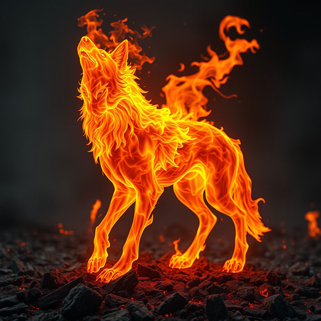 Fiery Wolf Made of Flames in Fantasy Style