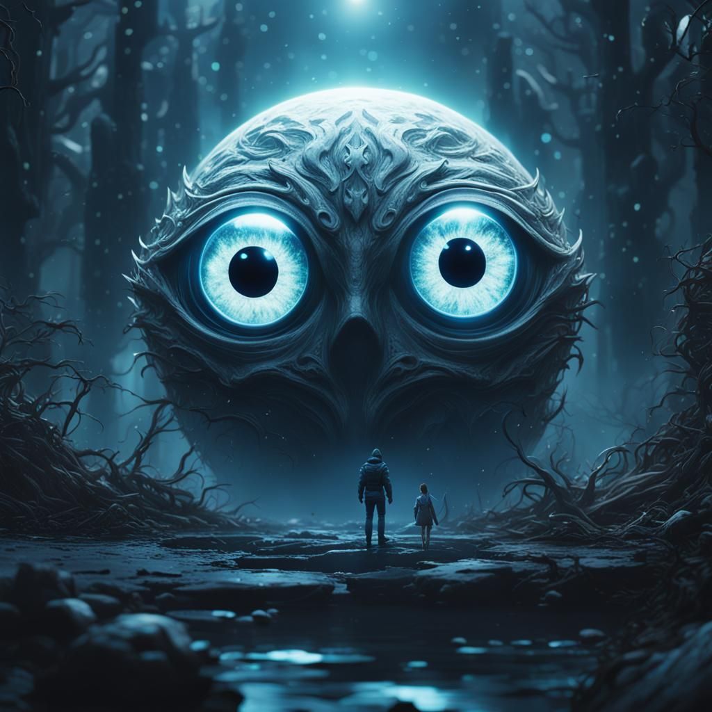 Glowing White Eyes in the Dark: Fantasy Concept Art