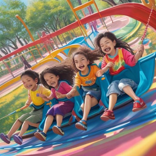 Happy Children Playing in a Park, Oil Painting