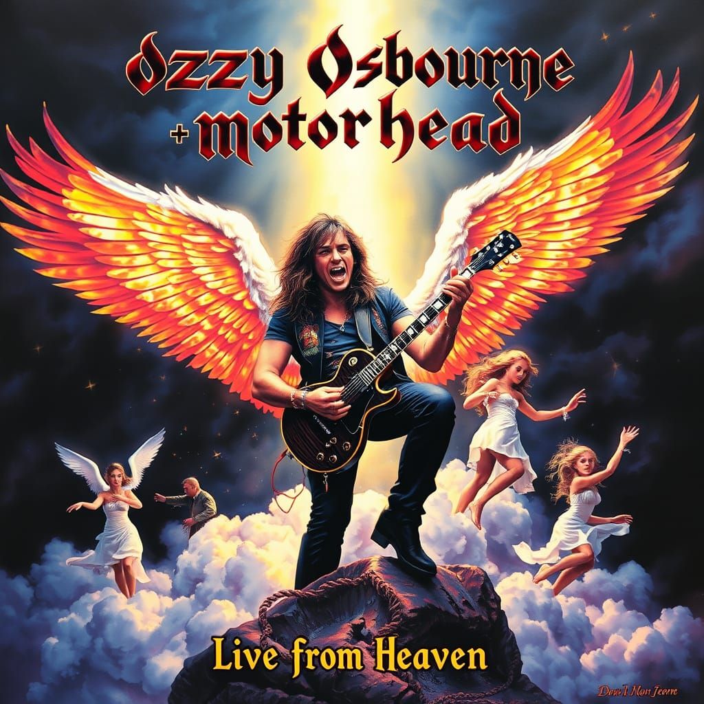concert poster with the title "ozzy osbourne + motorhead live from heaven"