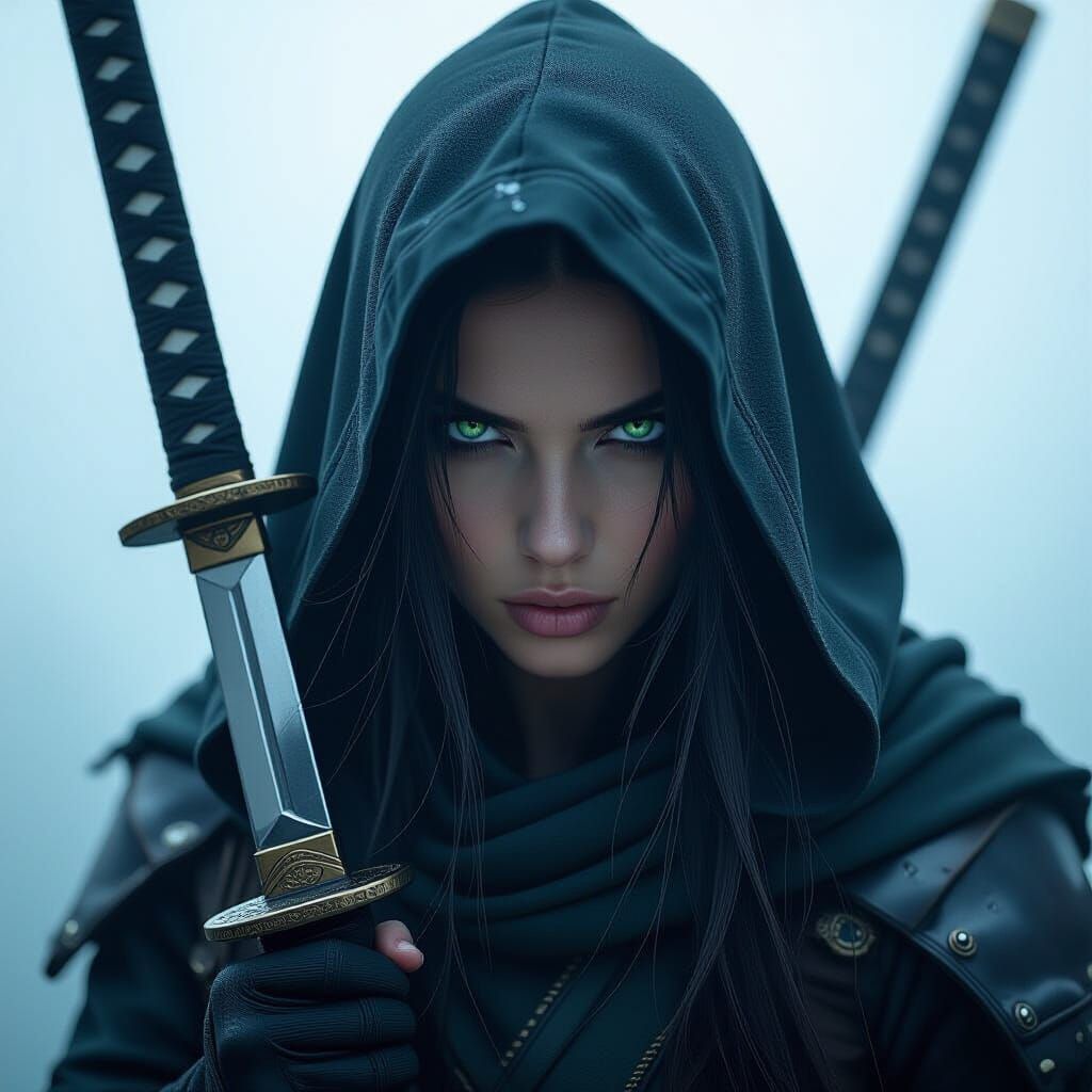 Mysterious Warrior with Intense Eye in Dark Fantasy Style