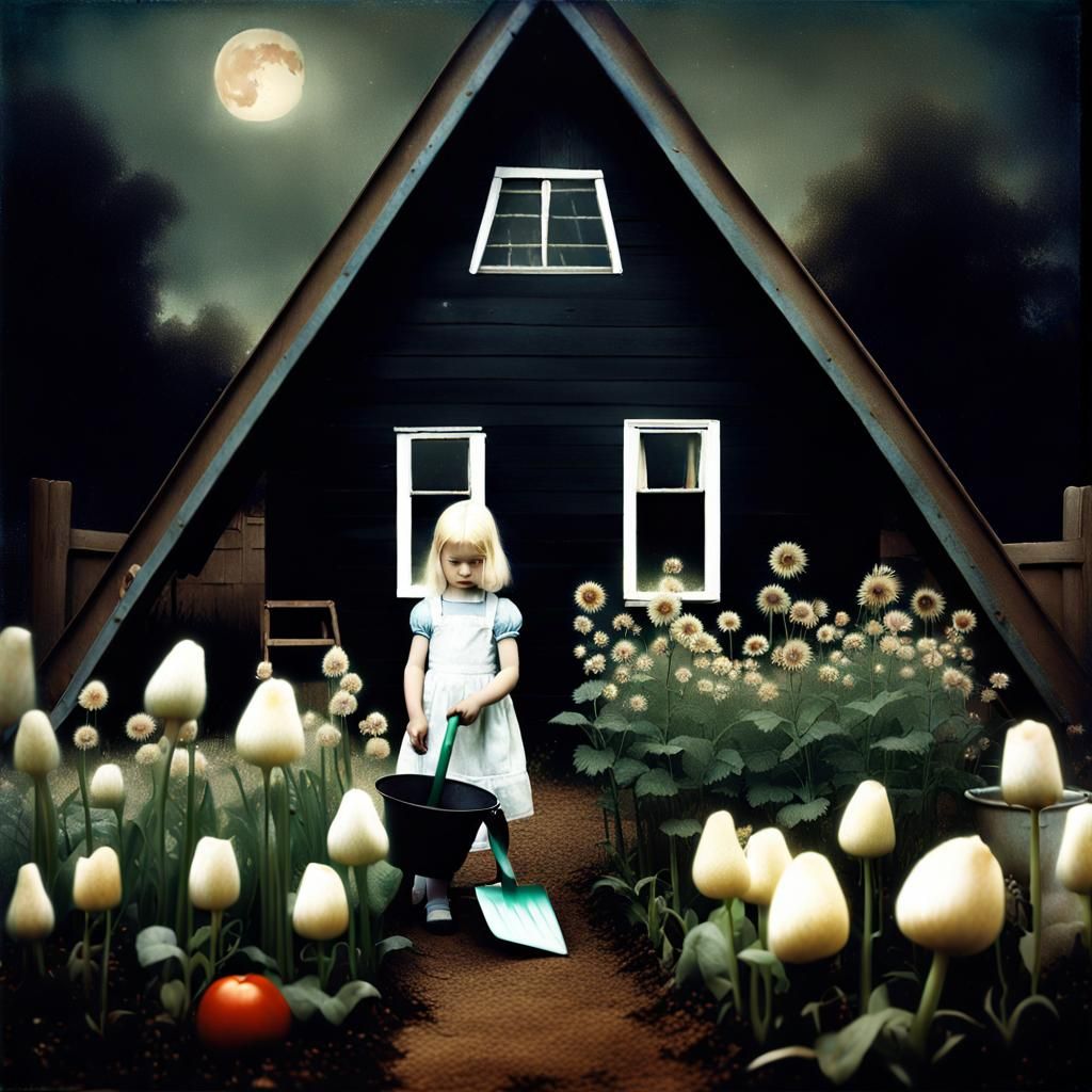 Eerie Vintage Photo of Girl Gardening