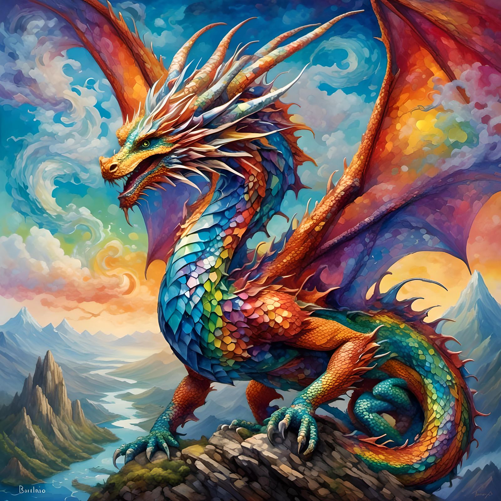 Rainbow Dragon Shimmering with Spectral Colors