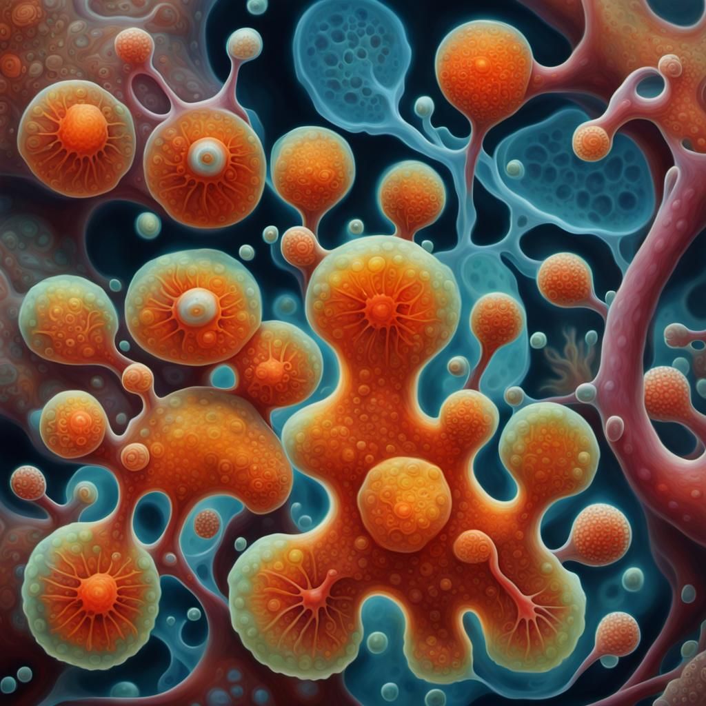 Amoebas Under Microscope as Oil Painted Airbrush