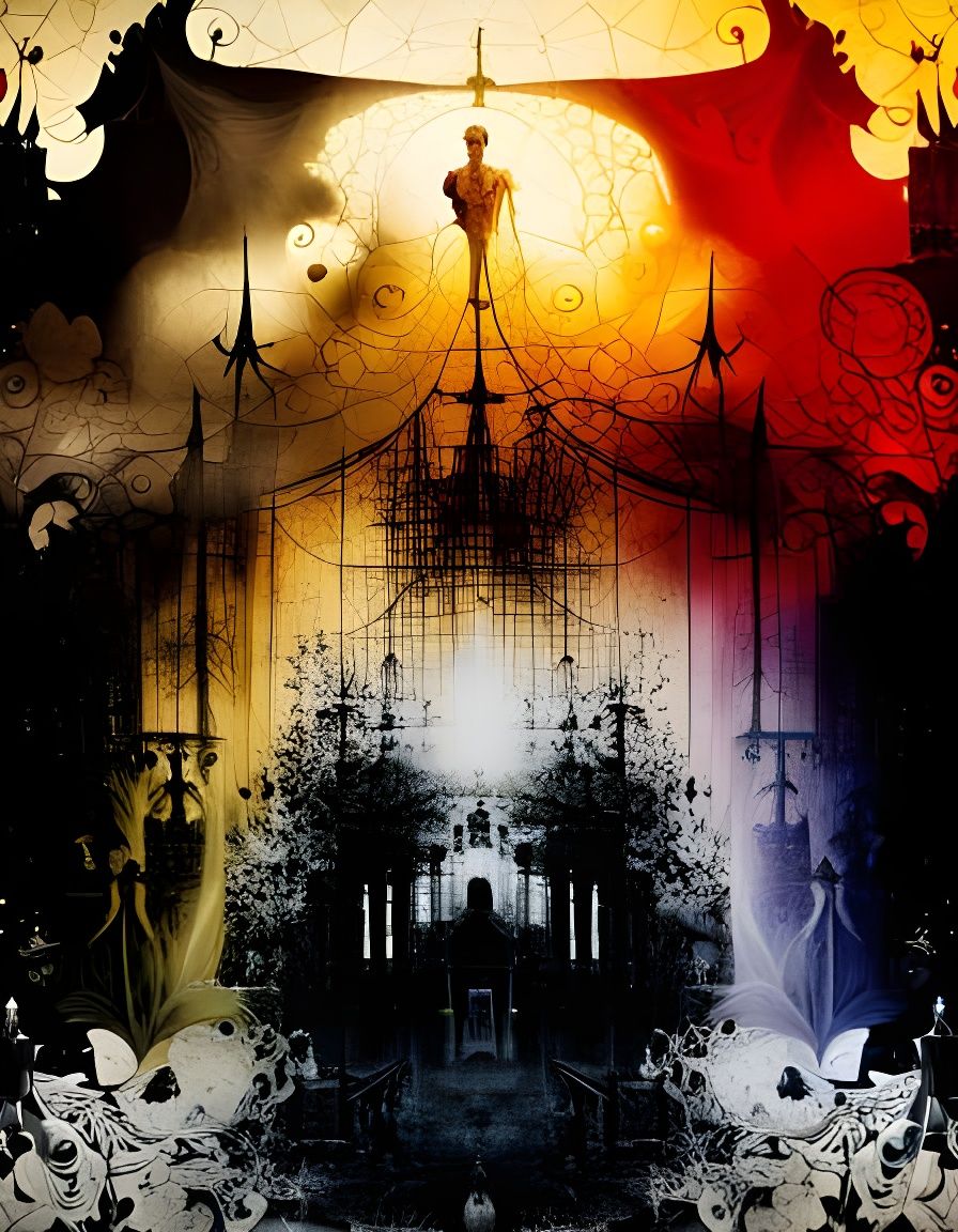 Nightmarish Surreal Altar in Mixed-Media Style