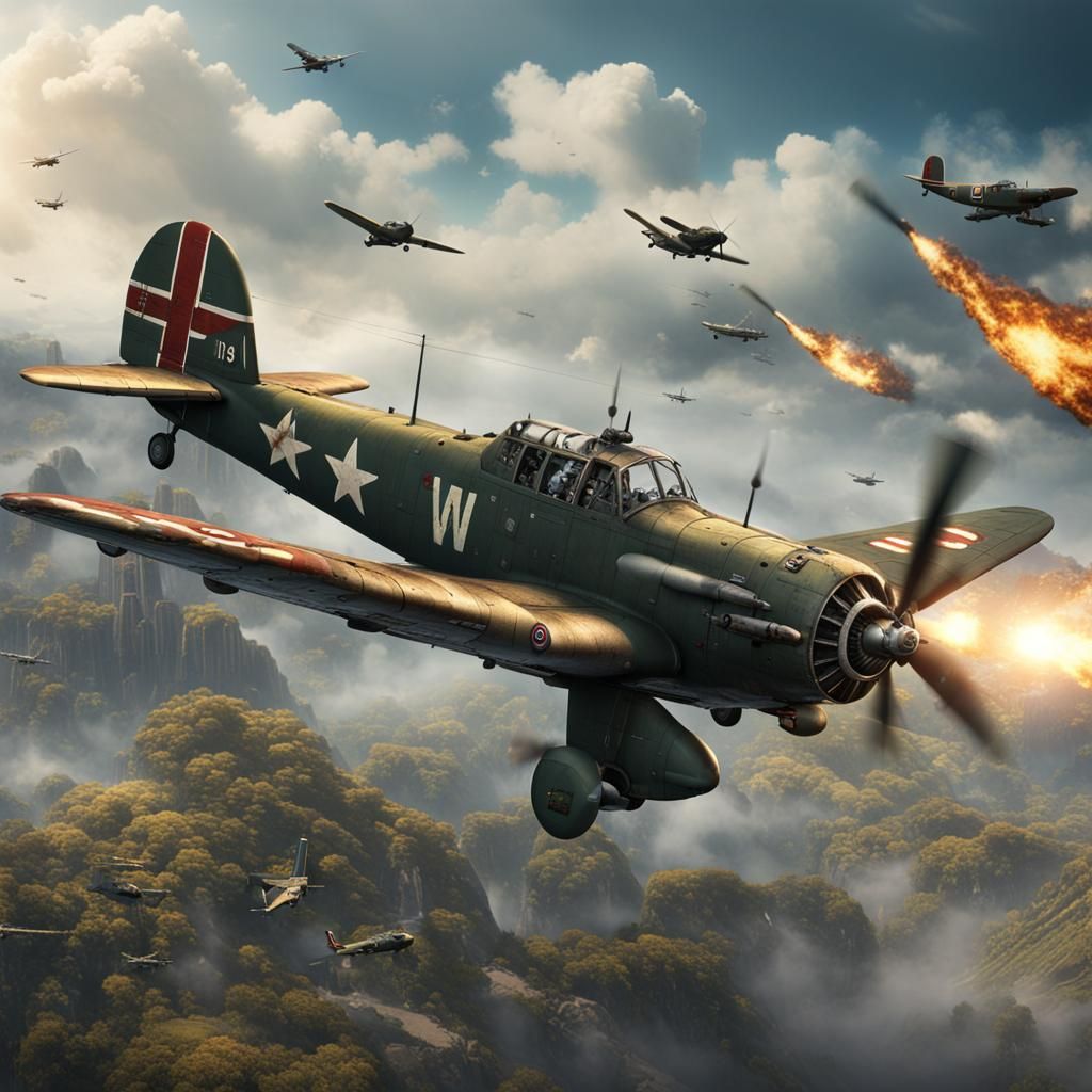 WW2 Plane Shooting Machine Guns: Detailed Matte Painting