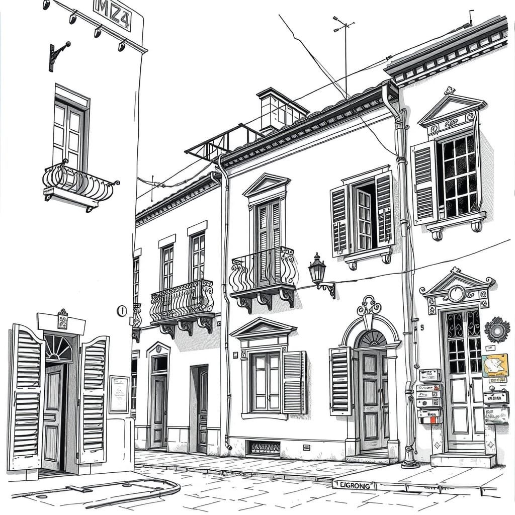 Detailed Line Art Drawing of Maltese Street