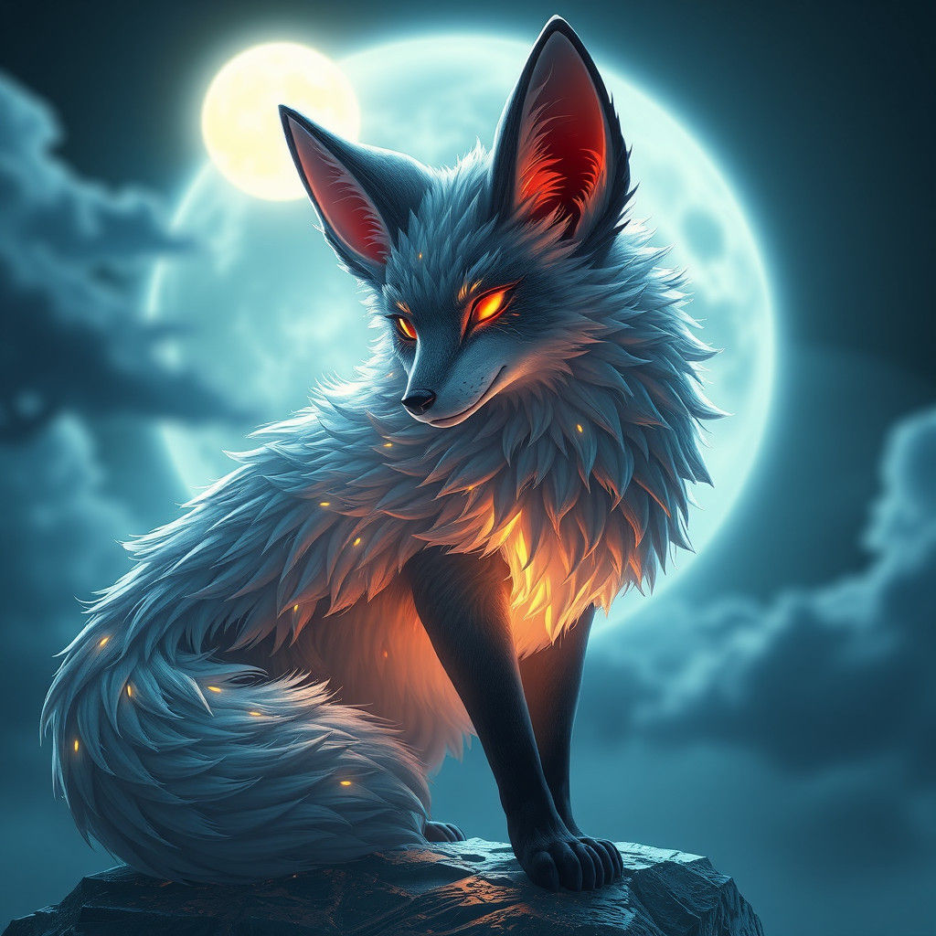 Glowing Moon Fox in 3D Anime Style