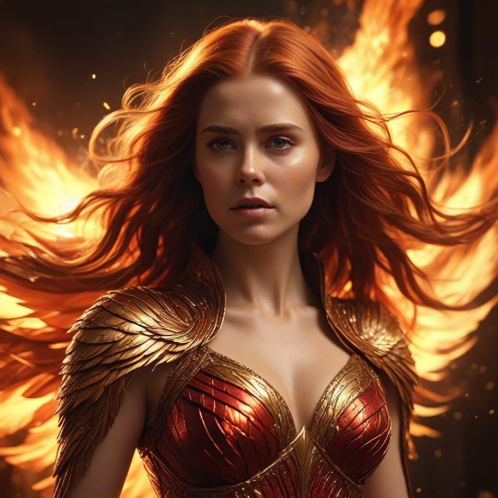 Surreal Goddess Transforms into a Radiant Phoenix in a Swirl...