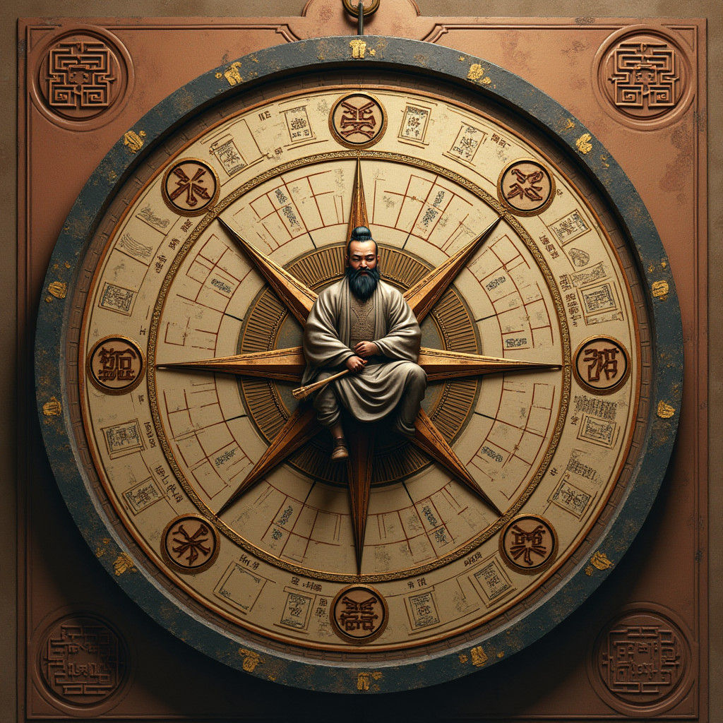 Ornate Feng Shui Compass with Zhuge Liang Figure