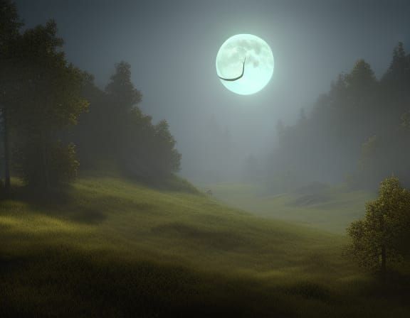 Moonlit Trees in Dark Fantasy Style