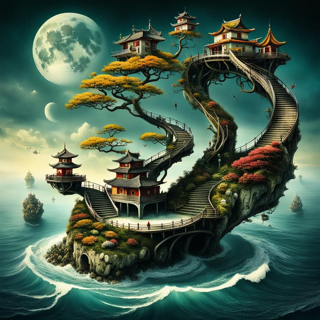 Surreal Bonsai Village on Spiral Island: Dreamscape